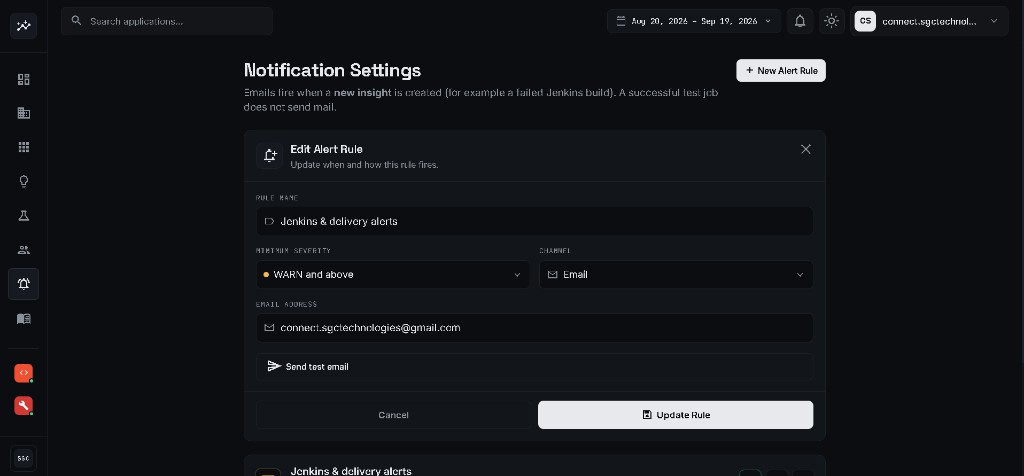 MonixaHQ notification settings and alert rules