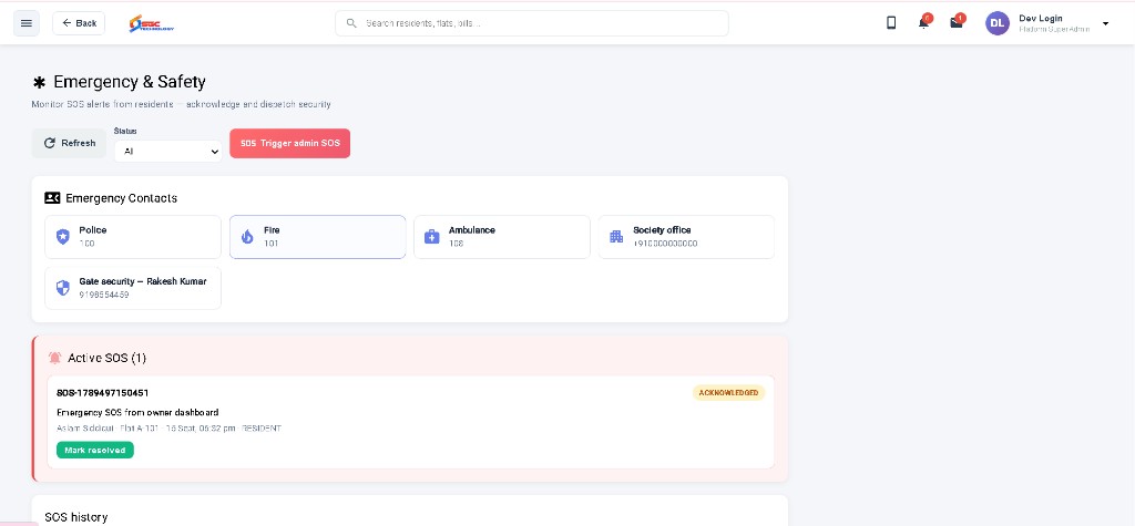 Society App emergency and safety with SOS alerts and emergency contacts